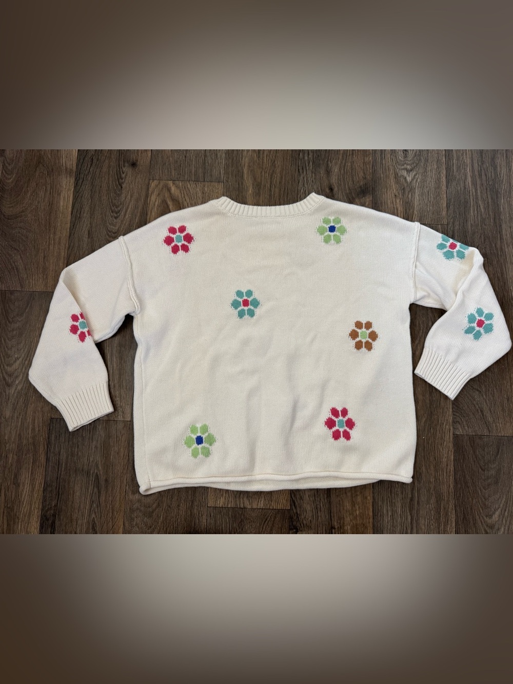 Peace Love World Women's Ivory Cotton Knit Floral Crewneck Pullover Sweater L - Picture 8 of 8